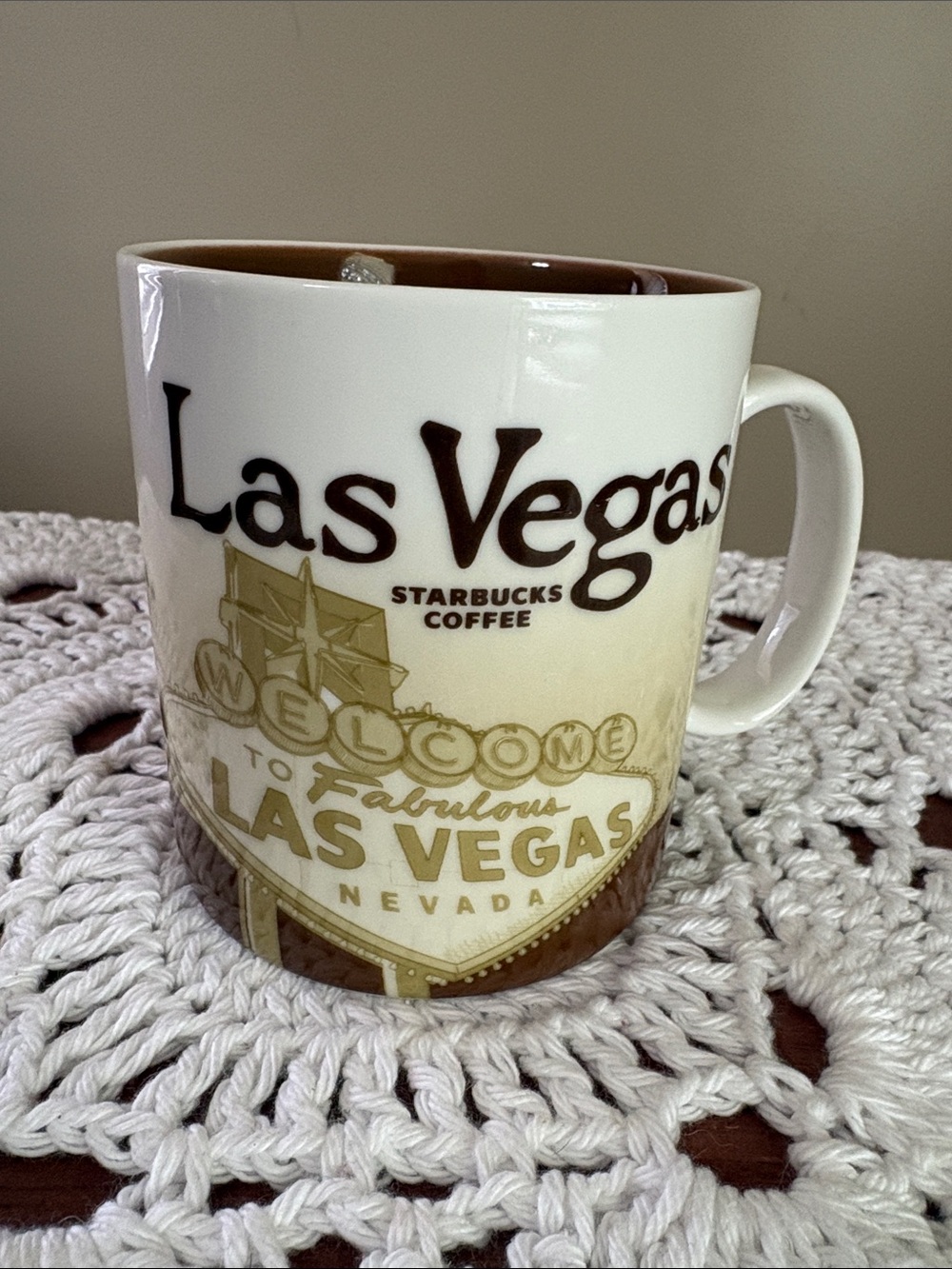 Starbucks Las Vegas Coffee Mug 2011 in White and Gold-Tone